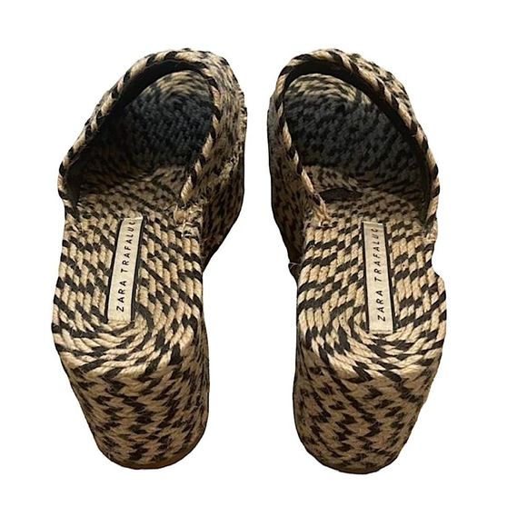 Zara Yute Mia Platform Slide Sandals Black and Beige  New - Picture 8 of 13